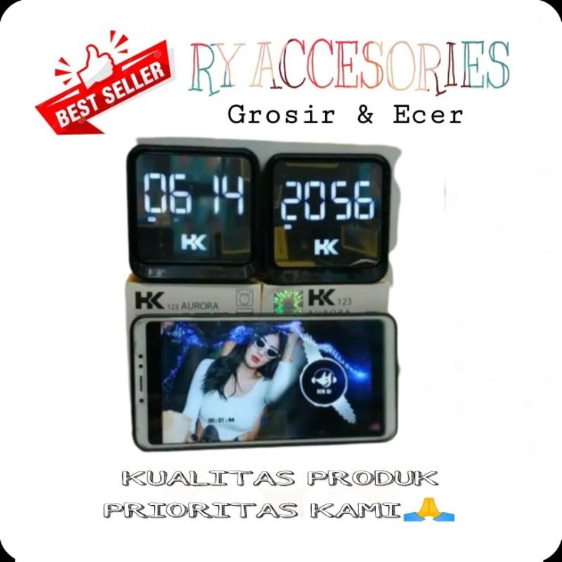 RY - speaker bluetooth HK AURORA Speaker wireless HK 123 Aurora mini - Hifi Speaker + Alarem Bluetoo