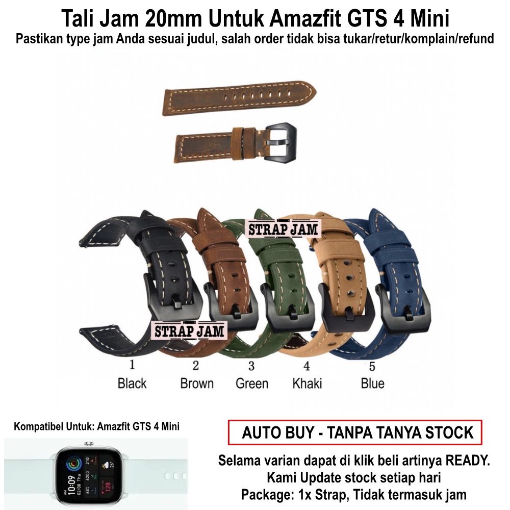 Tali Jam Amazfit GTS 4 Mini - Strap 20mm Kulit Crazy Horse Leather Tebal