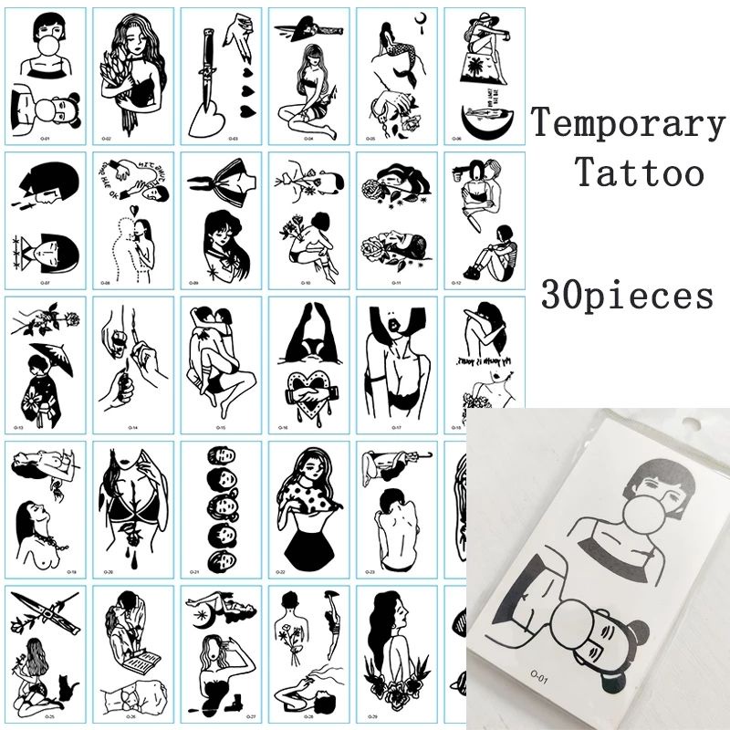 30pcs Tatto temporary hitam putih cewe