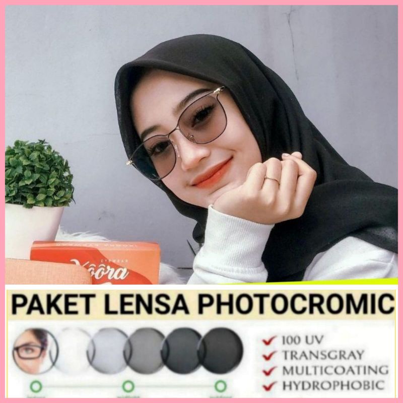 paket frame + lensa photocromic antiradiasi kacamata minus dan normal 2065