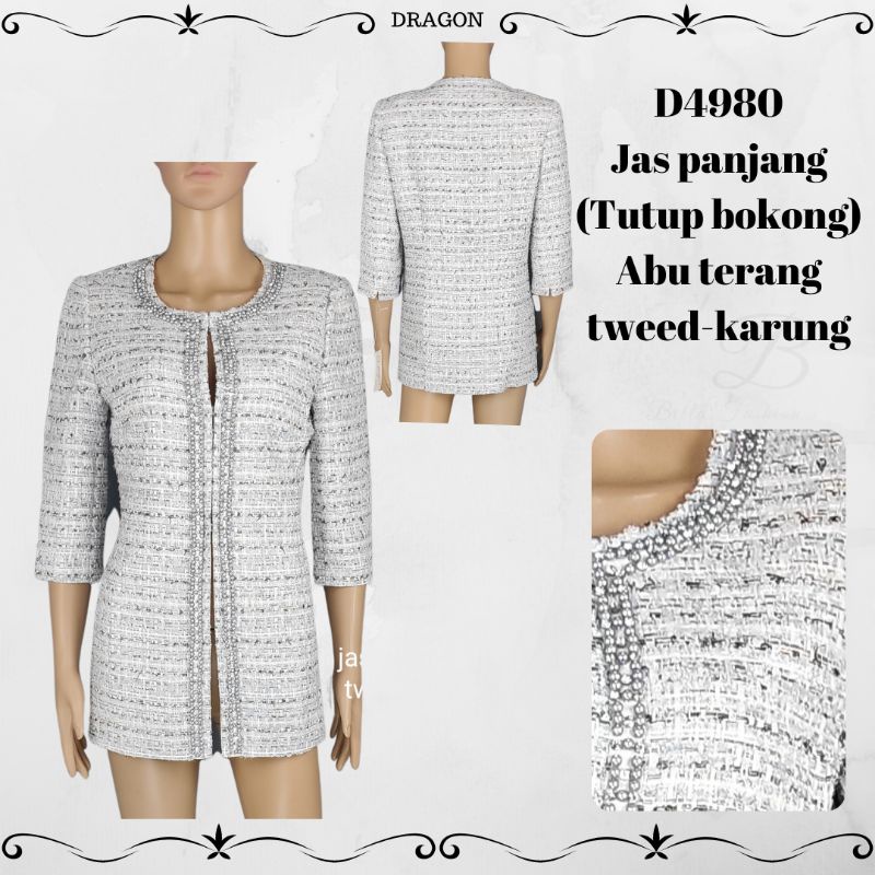 jas / blazer Dragon 4980 abu silver bahan tweed karung