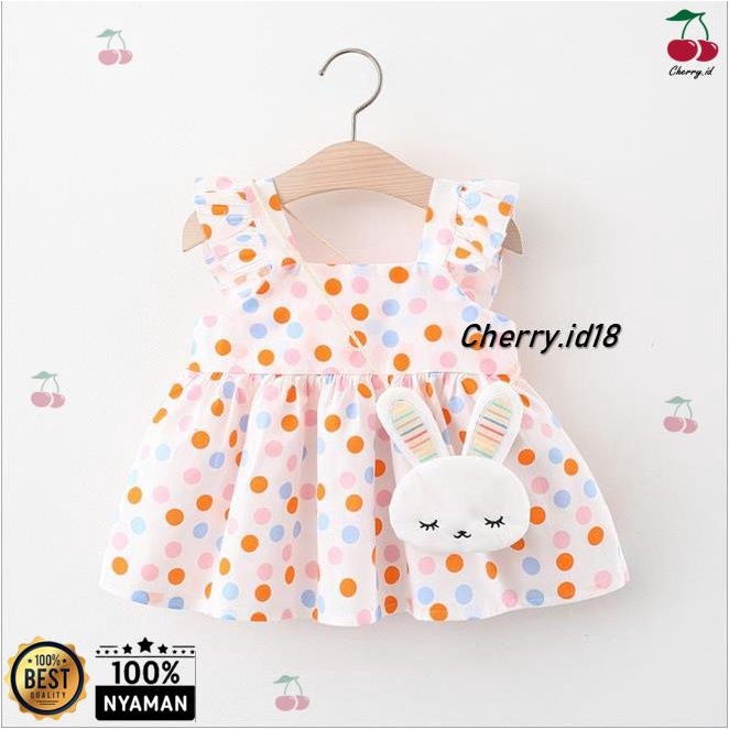 (6bln - 3thn) Dress Polkadot Rabbit / Dress Anak Polkadot Free Tas Kelinci / Dress Polka Anak Perempuan D46