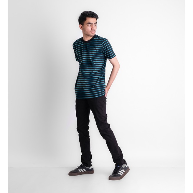 Kaos Pria Salur Lengan Pendek Biru Tosca