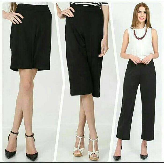 [PAKET PROMO 3PCS] CELANA KULOT KULOT CREPE POLOS DAN STRIPE PENDEK 3/4 dan 7/8 Termurah
