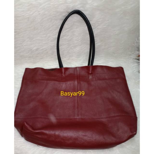TAS KULIT ASLI BY ABEKANI TIPE ZIGZAG TOTE WARNA MAROON LAWASAN MANTUL good condition prelove by abe