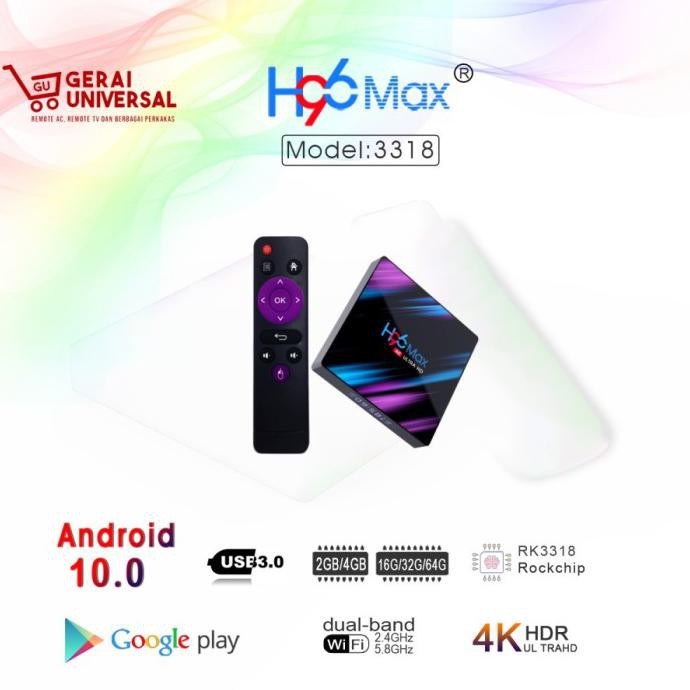 Ready&Siapkirim H96 Max 2Gb/16Gb Android 10 Stb Android Tv Box Rk3318 Quad Core 64Bit - Android Box