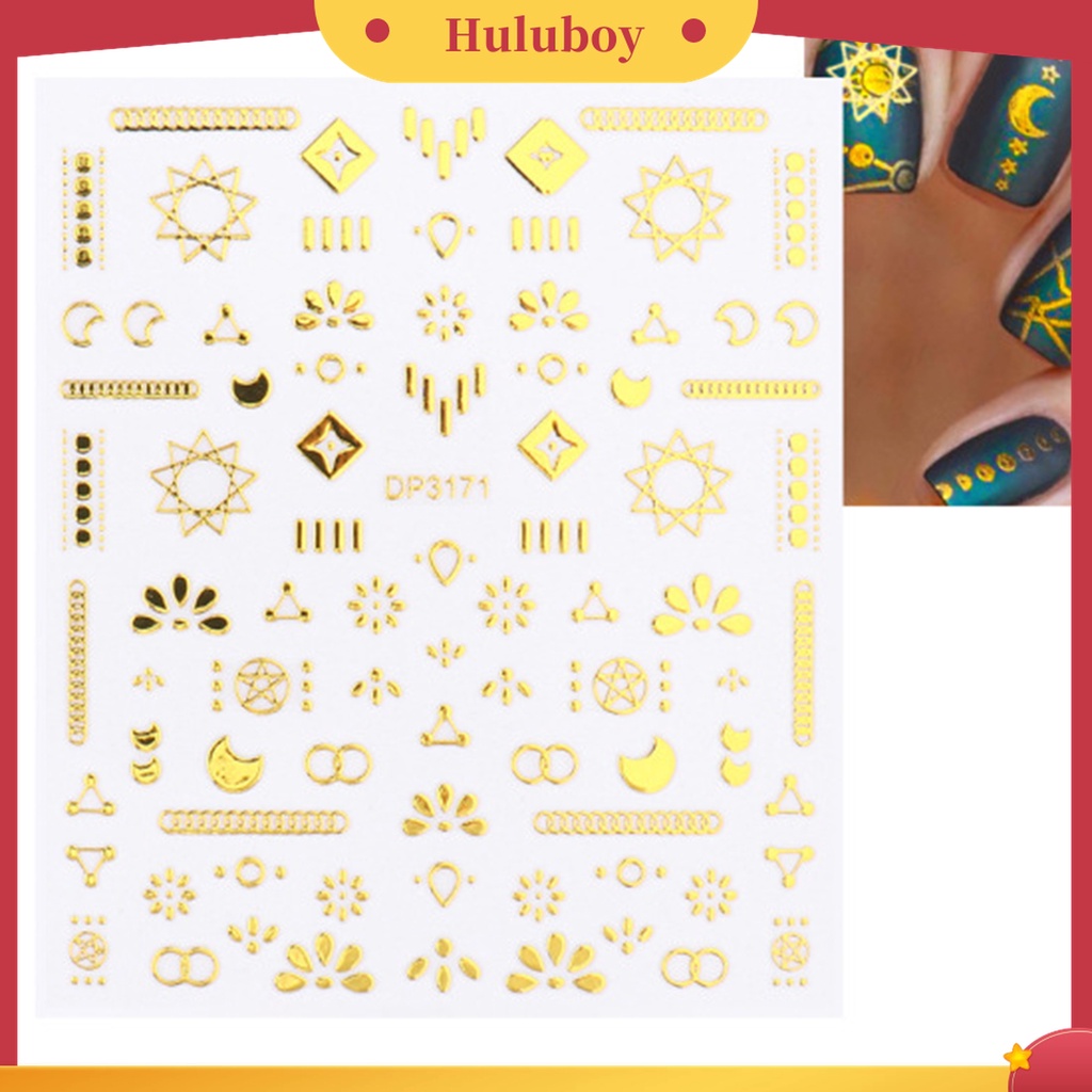 Huluboy Huluboy♡ 3pcs / Set Stiker Kuku Motif Geometri Ultra Tipis Anti Pudar Untuk Dekorasi Manicure / Nail Art