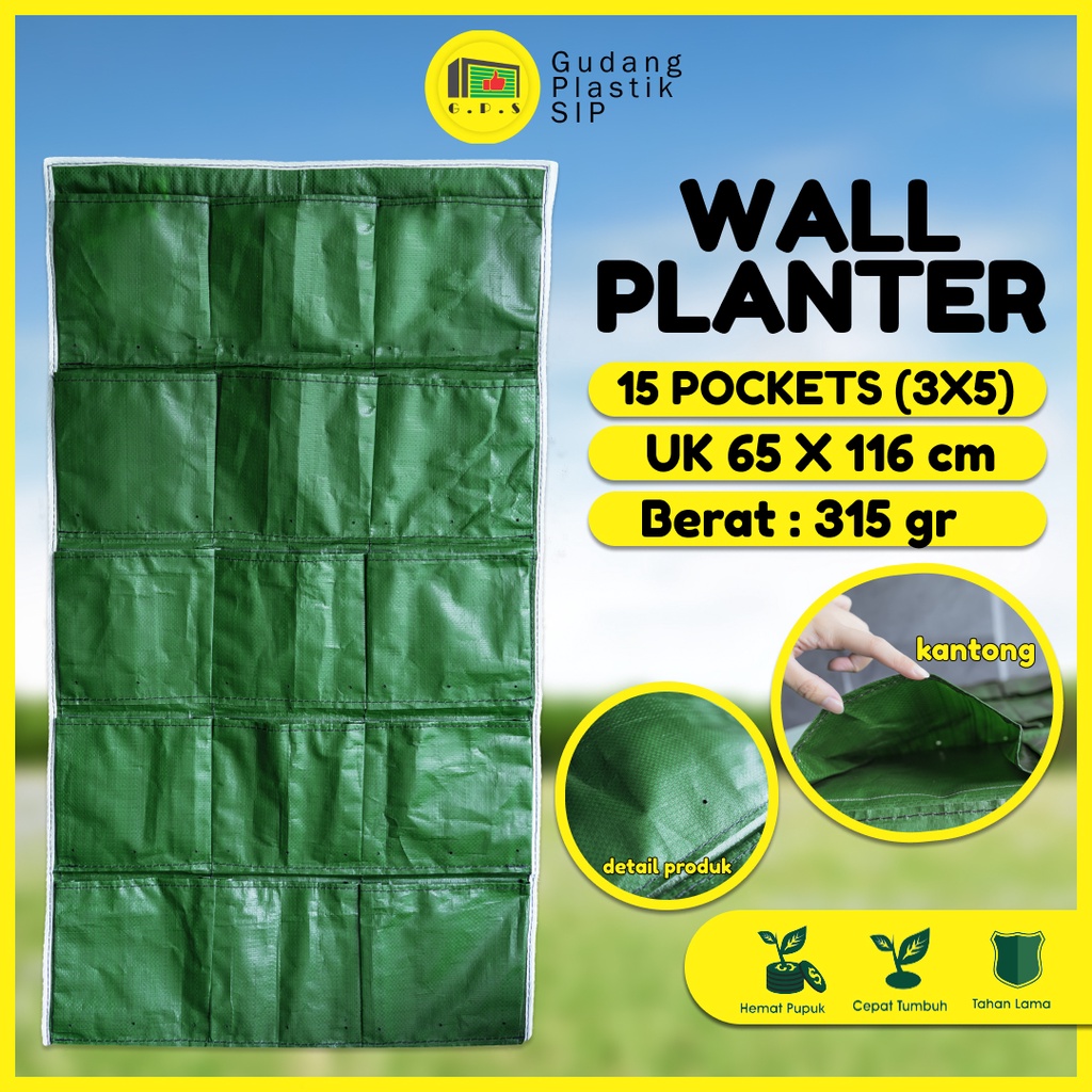 Wall Planter Bag 15 Kantong / Pot Dinding - Hijau / (Vertical)