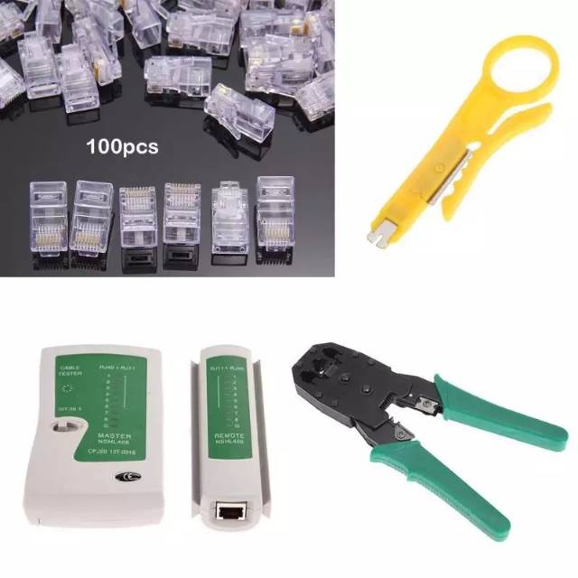 PAKET BUNDLING LAN TESTER + CRIMPING TOOL + KONEKTOR RJ45 100 PCS