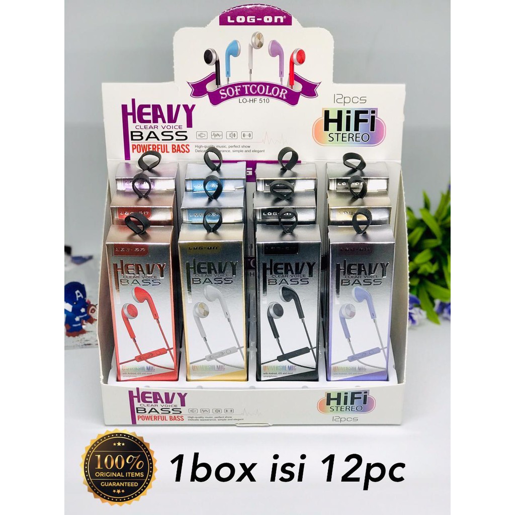 1KOTAK~Log On Handsfree Softcolor LO-HF510 earphone headset original log on HARGA PER BOX 12PCS