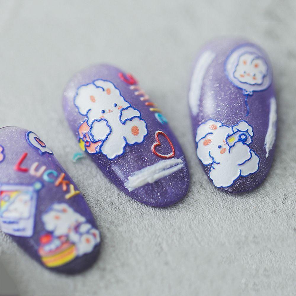 Agustina Kelinci Nail Art Stiker Kartun Jepang Lollipop Cinta Relief 5D Manicure Aksesoris