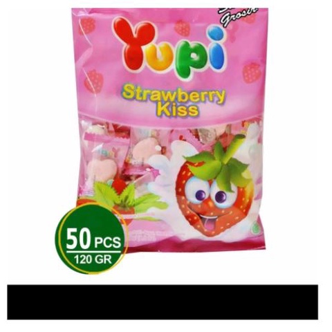 

Permen Yupi Strawberry Kiss Kemasan Bag Isi 50 pcs Netto 120 gr