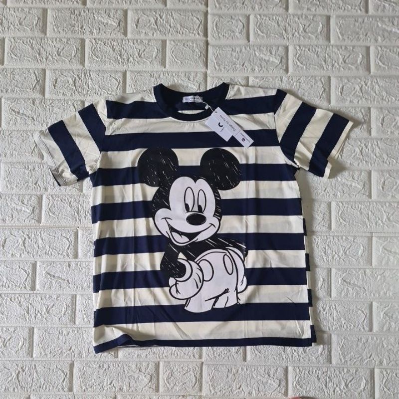 Atasan/Kaos wanita Giant basic garis mickey bahan katun strect premium-Navy