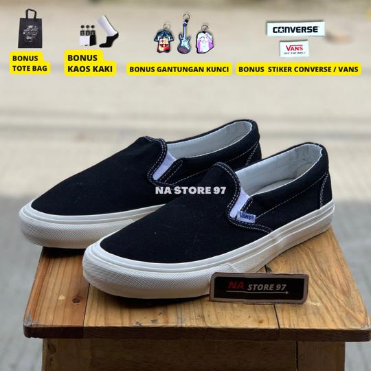 SEPATU VANS SLIP ON OG BLACK WHITE | SEPATU PREMIUM