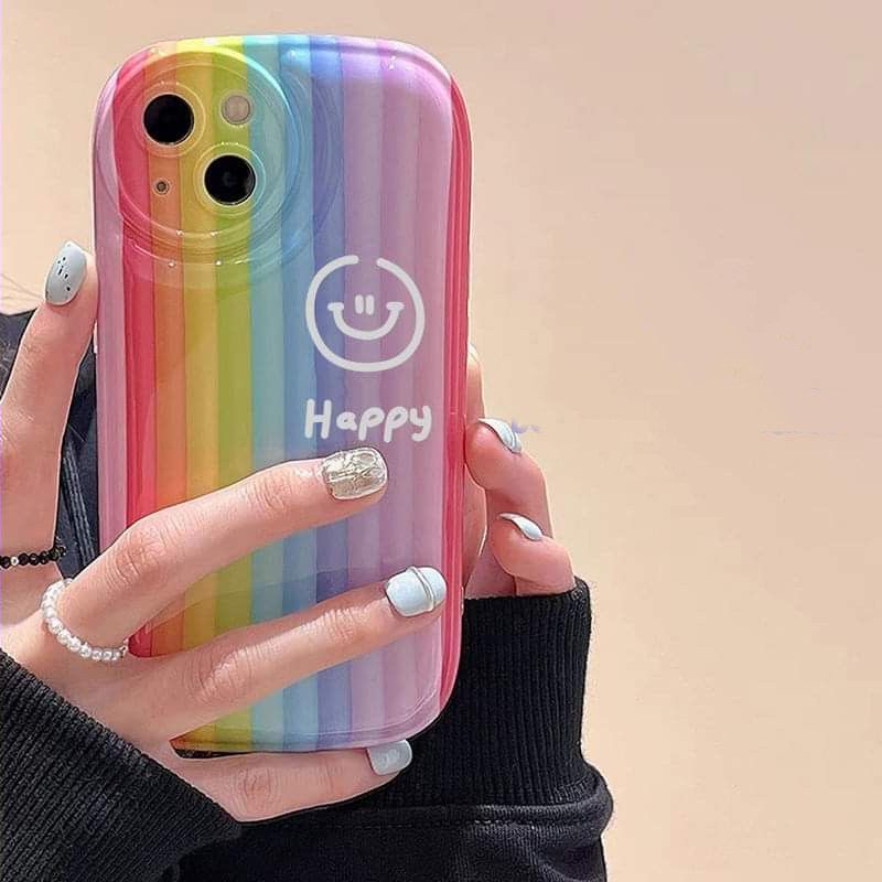 Casing Soft Case Motif Smiley Face Warna Pelangi Untuk Iphone 13pro / max / 12 / 11 / xr / xs / 8p nnlk