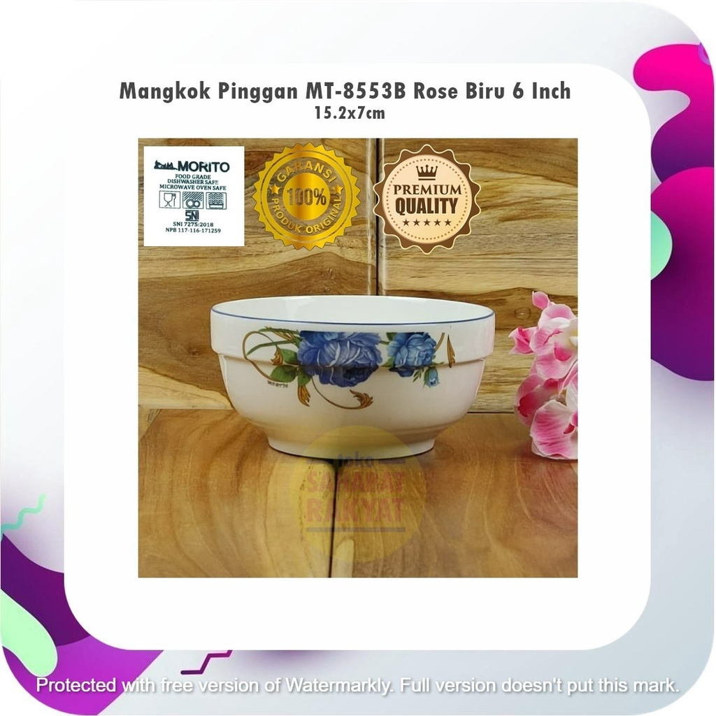 UTL074M Mangkok Pinggan MT-8553B Rose Biru 6 Inch