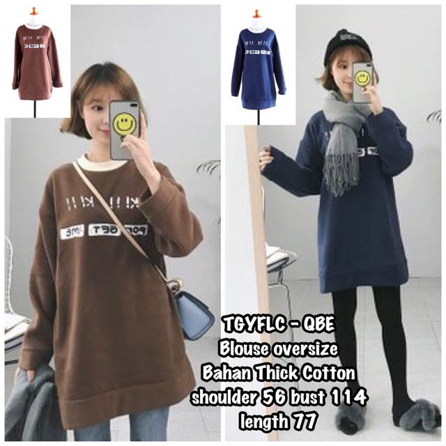 TGYFLC ATASAN LOOSE BAJU LENGAN PANJANG BAJU TEBAL BLOUSE import atasan biru