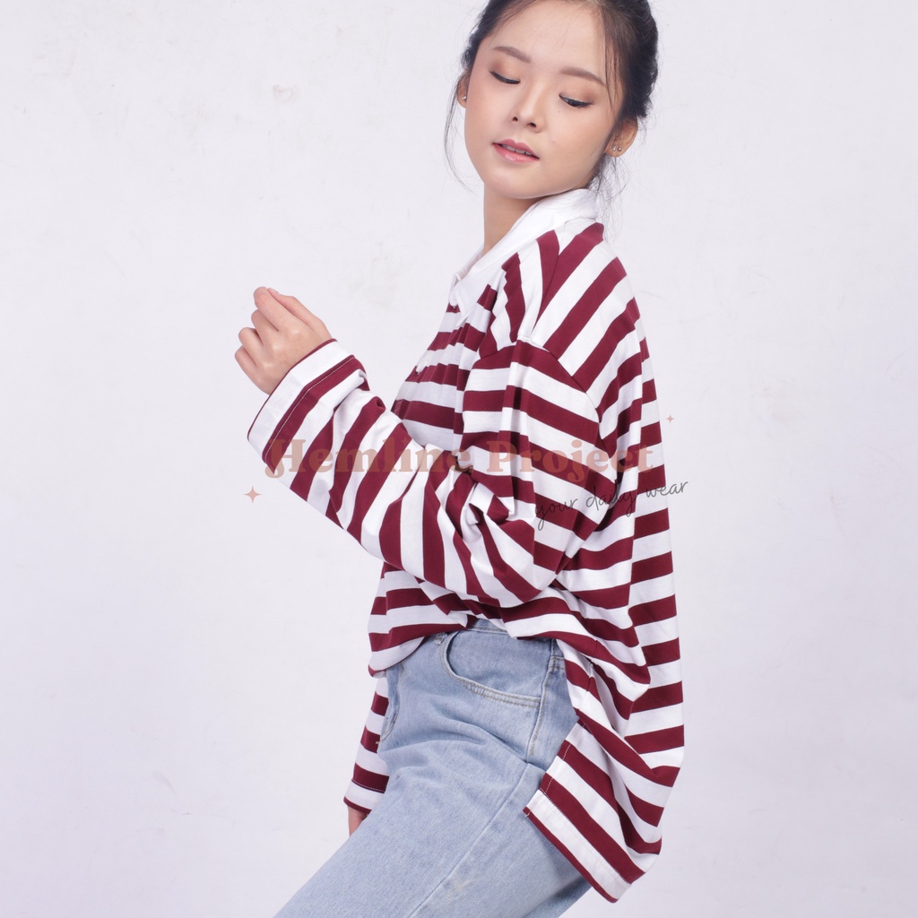 Hara Maroon Oversized Stripe Top