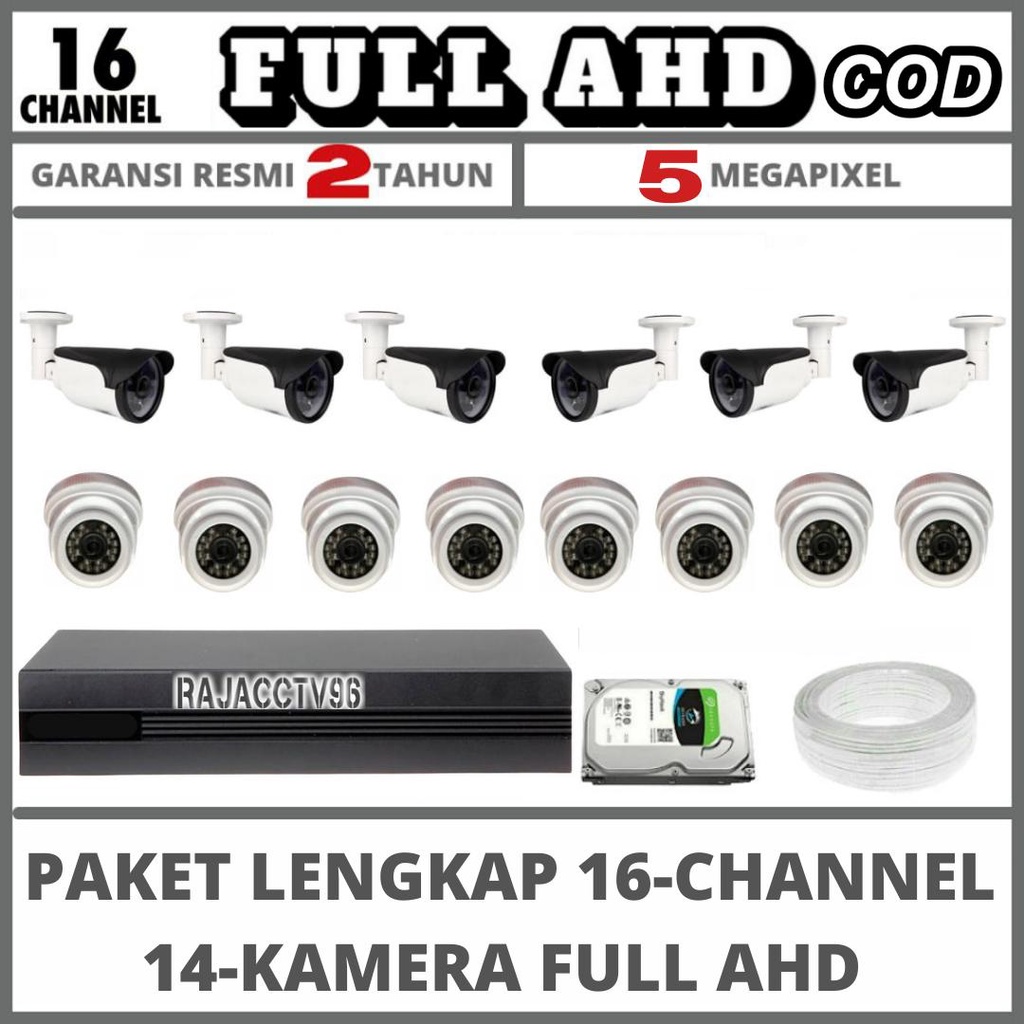 PAKET CCTV 16 CHANNEL 14 CAMERA FULL AHD IR SONY 5MP 1080P KAMERA CCTV