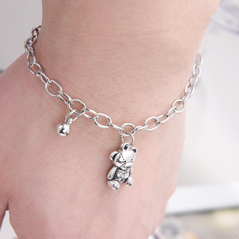 Gelang Tangan Alloy Silver Wanita Desain Beruang Simple Adjustable Kualitas Tinggi
