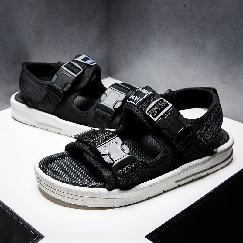 sepatu sandal pria hitam kasual Sendal pria Gunung sandal cowok kekinian import fashion trendi gaya-1901 PUTIH HITAM