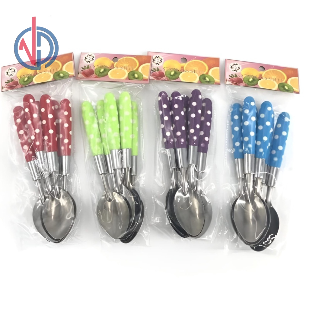 SENDOK POLKADOT 12 PCS / SENDOK STAINLESS WARNA / SENDOK SET GARPU LUSINAN FREE BUBBLE VD