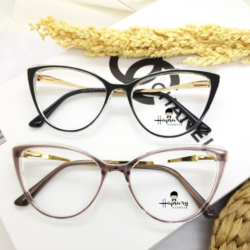 Frame Kacamata Wanita Cat Eye 7820 Lensa Photocromic Anti UV dan Anti Radiasi Minus Cylinder Dan Plus