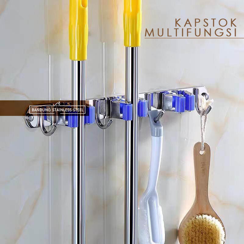 Hanger Jepit 4 Kait Stainless gantungan Pel Sapu Sikat Kapstok All in magic mop holder