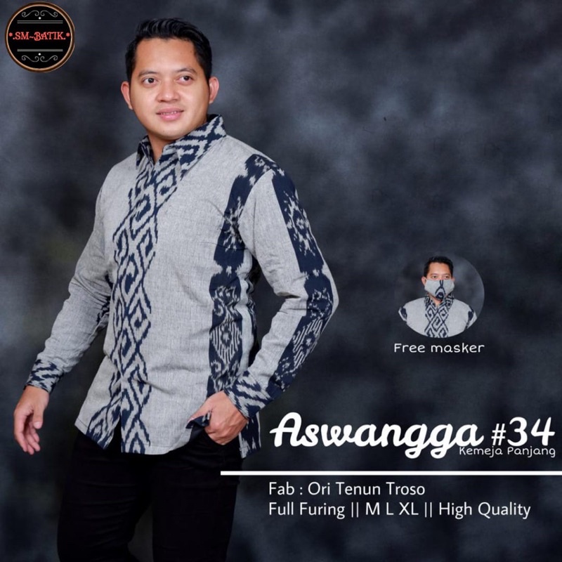 ASWANGGA 34 Kemeja Batik Pria Solo Asli Lengan Panjang Katun Halus FULL FURING PREMIUM Mewah Ori Ten