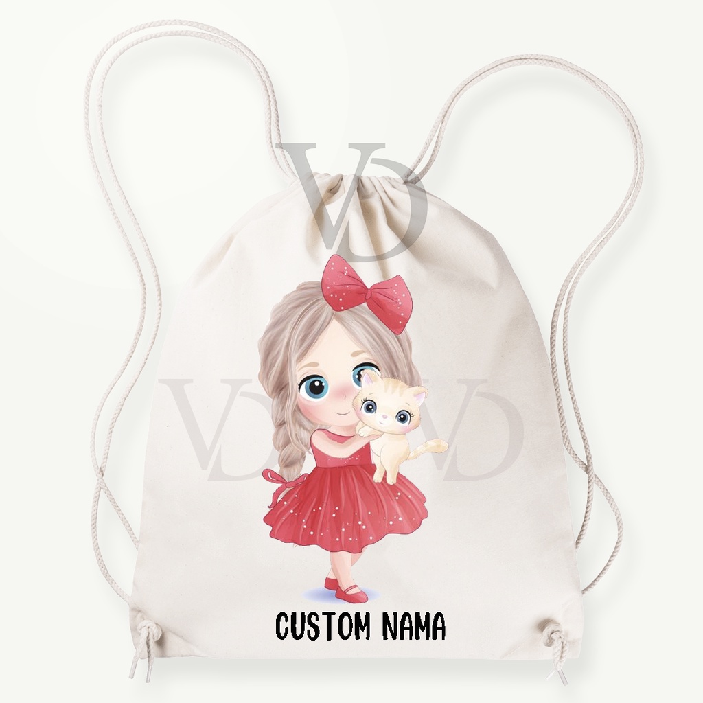 Tas Serut kanvas motif  little girl/ hampers birthday / souvenir ulang tahun