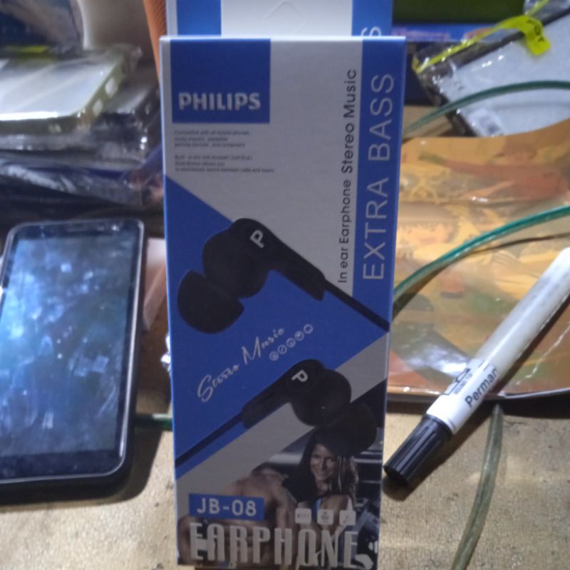 Headset Philips JB 08 Earphone JB08 Stereo Music Handsfree