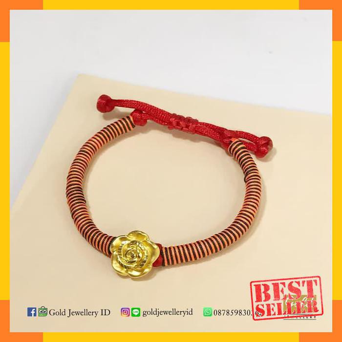 Gelang tali emas hongkong 24k 999 rose mawar tali orange merah