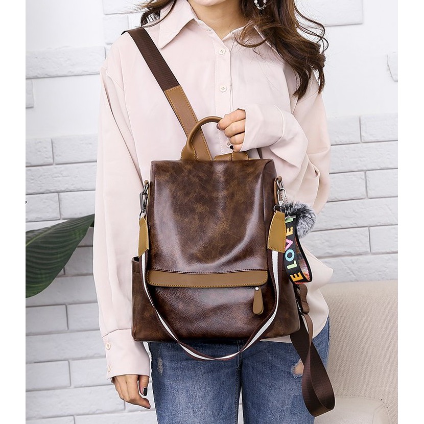 tas ransel wanita dark coklat tua coktu anti thief bagus city bag chic