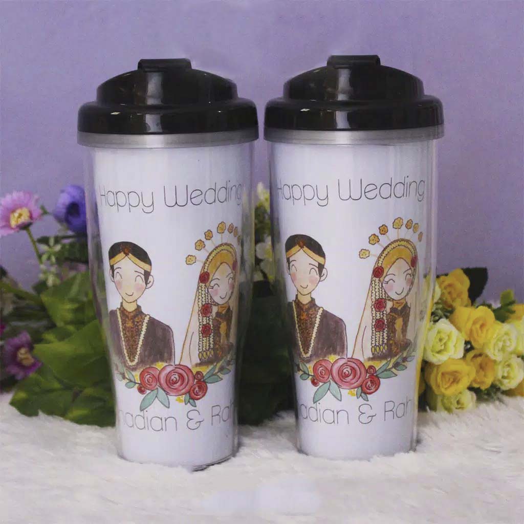 ASTONE Tumbler Couple Pengantin Jawa doodle Hijab Hadiah kado Pernikahan botol minum tumbler custom 