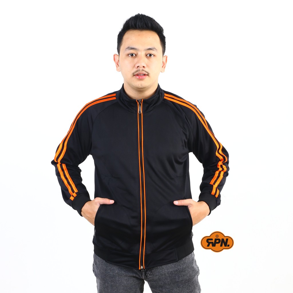 jaket olahraga bola futsal sepeda jogging running lari tracktop jersey polos murah hitam orange