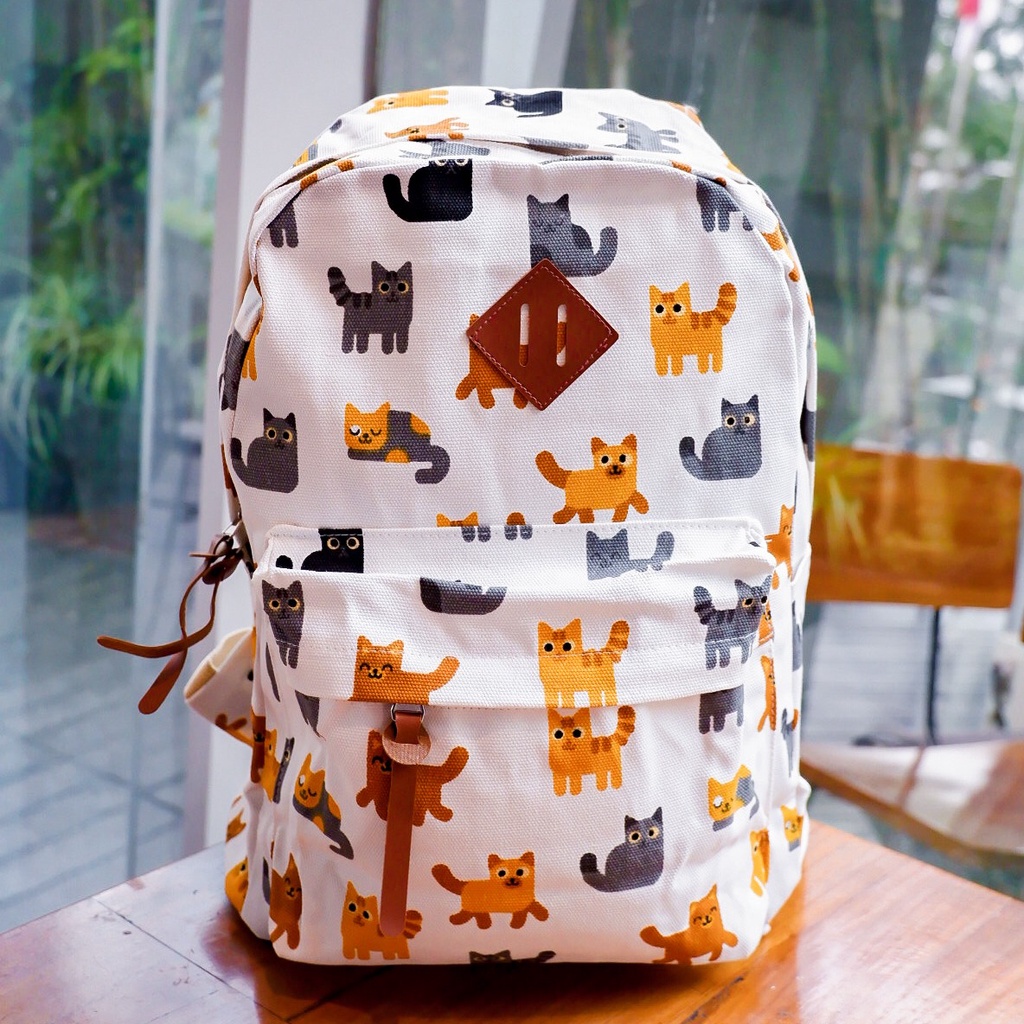 BACKPACK KUCING ORANGE // taskanvasbdg - tas kanvas - tas ransel wanita - tas wanita - tas lucu - tas cewek