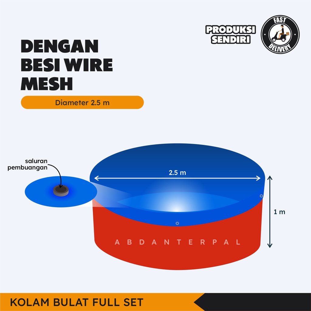 Terpal Kolam Ikan Bulat Full Set Diameter 2,5 Bahan Premium Anti Jamur Waterproof By Abdanterpal91