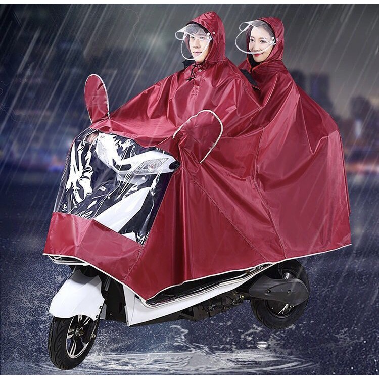 JAS HUJAN MOTOR 2 KEPALA FULL BODY MOTOR DOUBLE PONCO 2 KEPALA FULL COVER MOTOR RAINCOAT 2-in-1 COAT