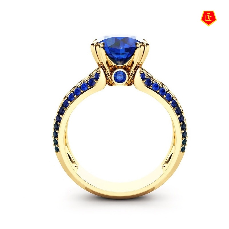 [Ready Stock]Ruby Hollow Flower Ring Micro-Inlaid 14K Gold Sapphire