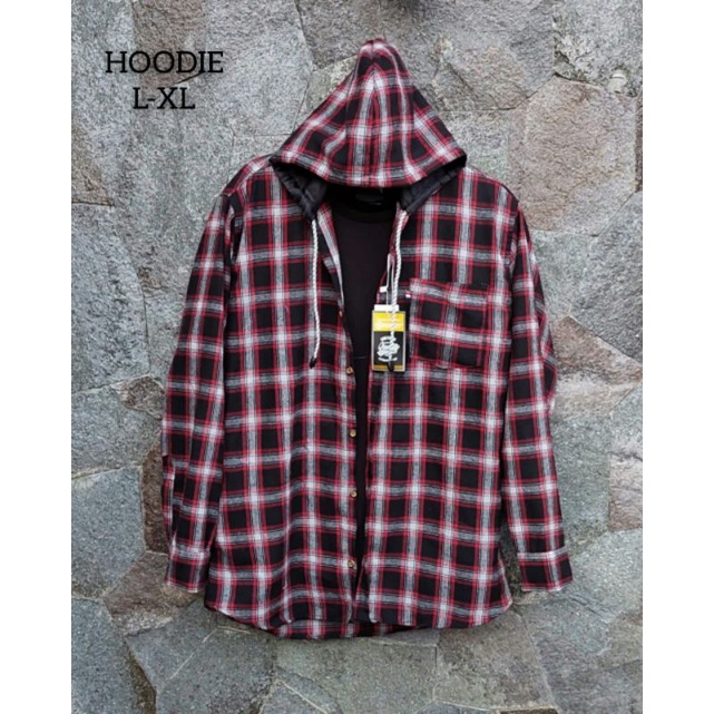 kemeja flanel hoodie unisex lengan panjang,flanel bertopi pria terlaris termurah