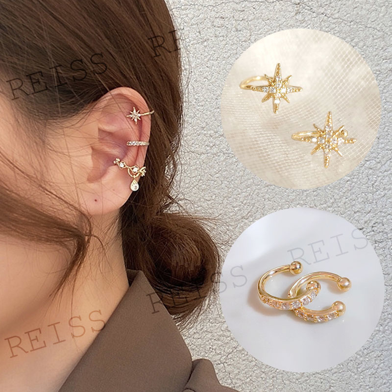 Anting Jepit Tulang Rawan Telinga Tanpa Tindik Desain Bintang Hias Kristal Untuk Wanita