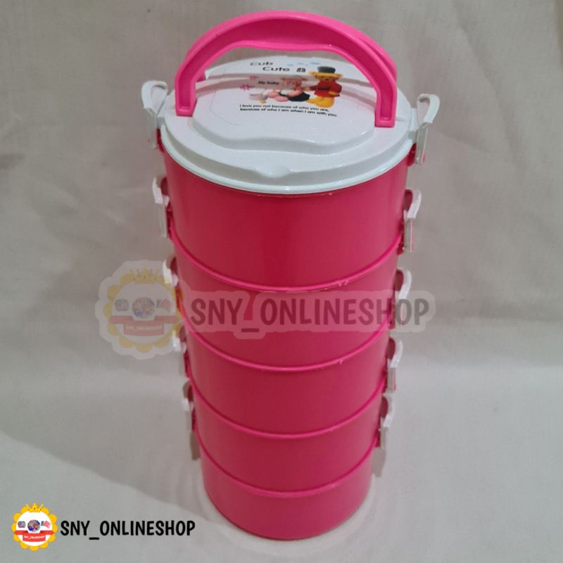 Rantang 5 Susun / Rantang Susun Plastik / Rantang Bulat Pink Plastik Pacific