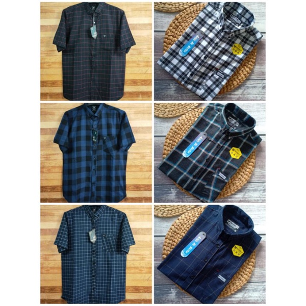 kemeja flanel lengan pendek pria kasual motif kotak kotak hem cowok