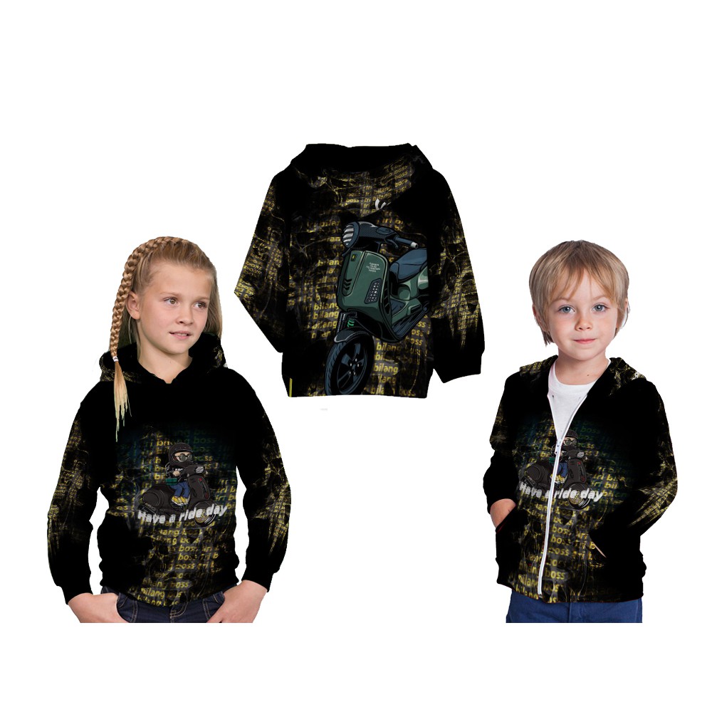 BISA COD  JAKET ANAK / JAKET HOODIE ANAK RIDE MOTOR VESPA MATIC CUSTOM FULLPRINT
