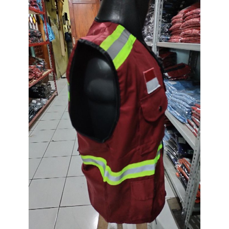 ROMPI SAFETY MERAH MARON BAHAN KAIN DRILL FREE LOGO