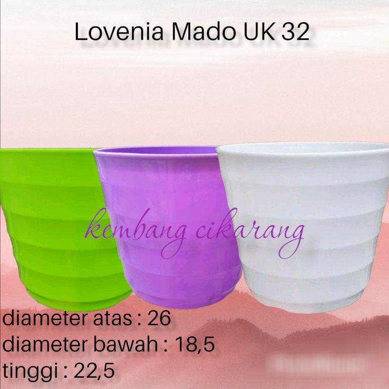 LOVENIA MADO 32 (26cm) ungu dan putih bersih Pot bunga cantik tebal glosy bagus