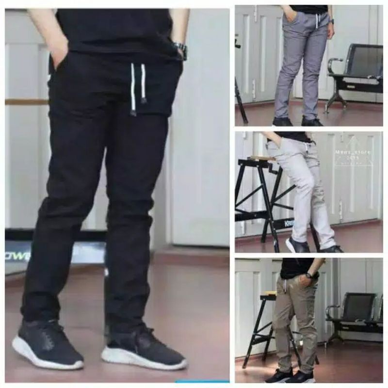 CELANA CHINOS COWOK PANJANG KARET PINGGANG RIP KOLOR CELANA CHINOS COWOK PANJANG KARET PINGGANG RIP KOLOR
