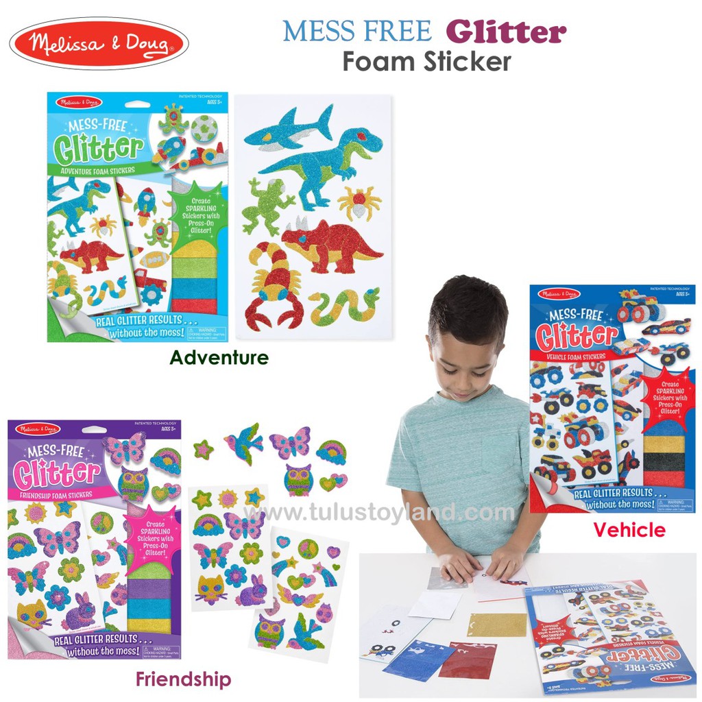 Melissa Doug Mess Free Glitter Foam Sticker Gambar Mewarnai Scenes Gliter Spon Mainan Kreativitas