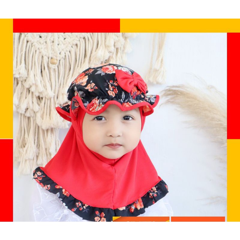 2in1 Jilbab + turban topi bayi &amp; anak led musik 0-2 tahun alisa flower