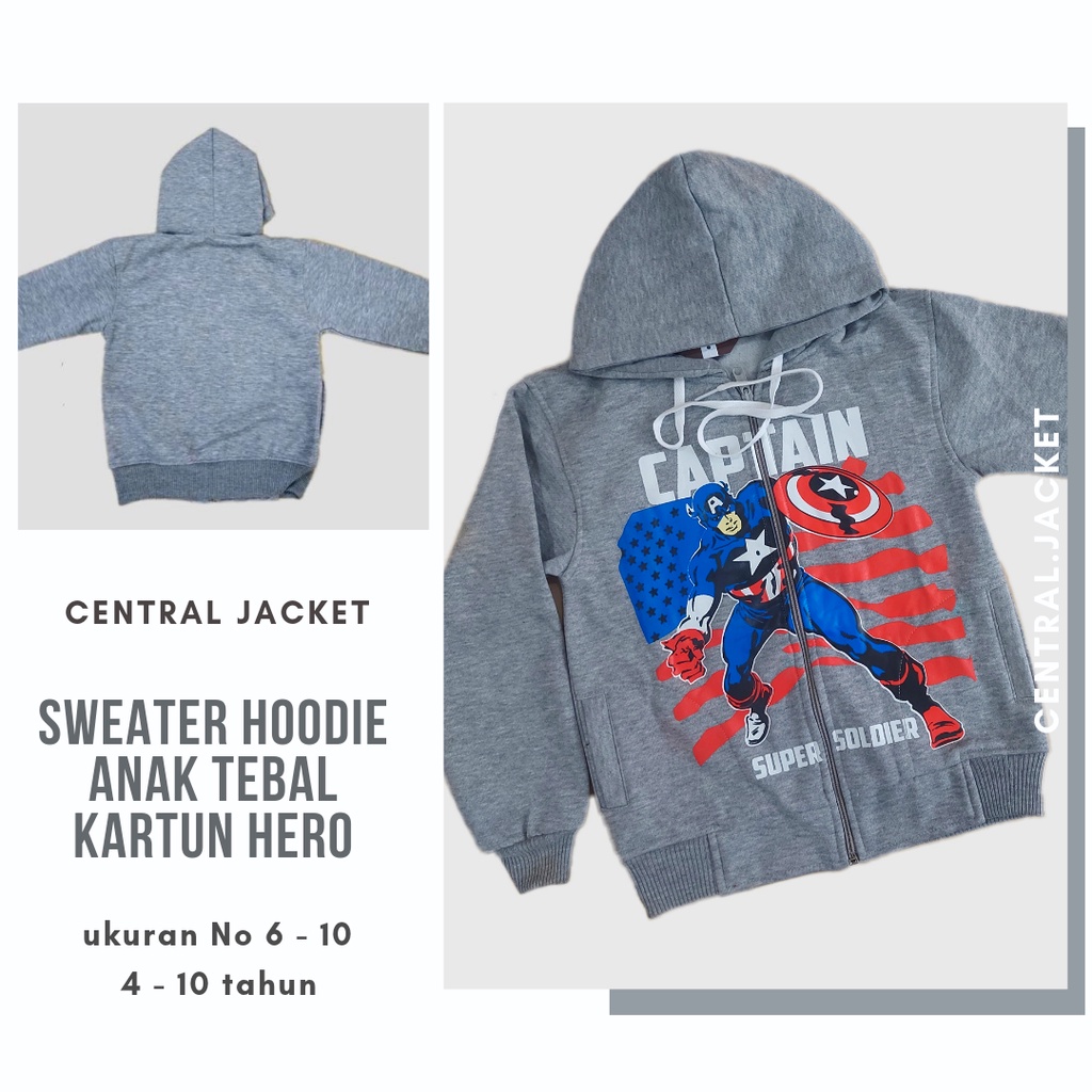 Jaket Anak Laki-laki Gambar Kartun Superhero  - Sweater Hoodie Anak Superhero Tebal